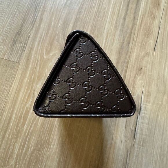 Gucci Triangle Brown Leather Eyeglasses Sunglasses Snap Closure Case Luxury - Picture 5 of 8